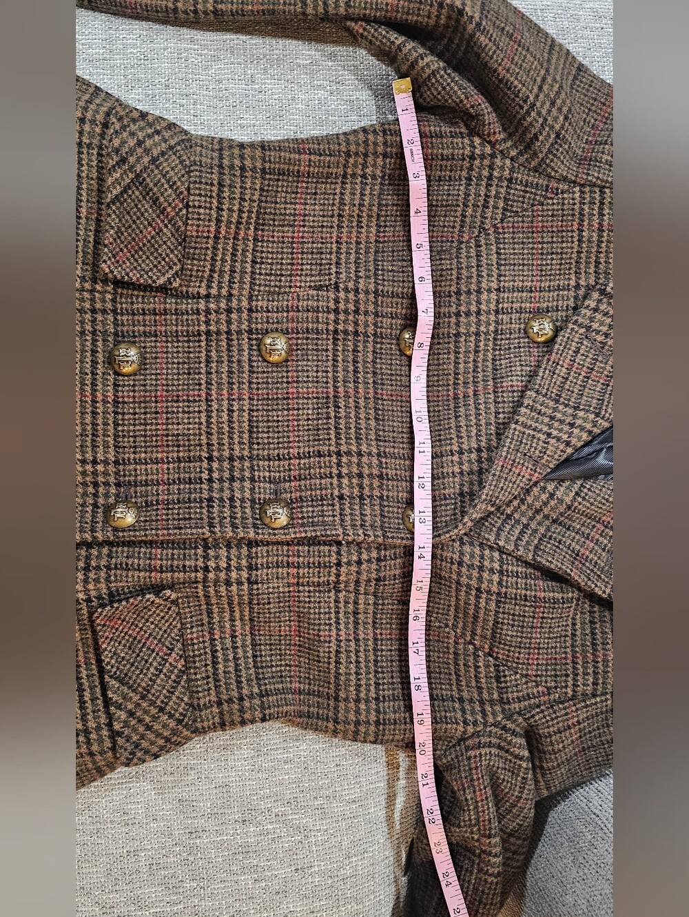 Lauren Ralph Lauren Brown Plaid Double-Breasted Wool-Blend Coat - Picture 4 of 9